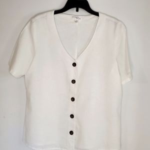 LInen/Cotton Short sleeve blouse, v-neck front closure S